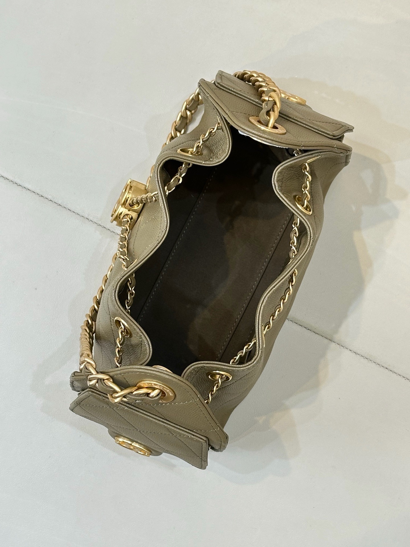 CHANEL 25 Handbag MINI Khaki Calfskin Gold Hardware - image 6
