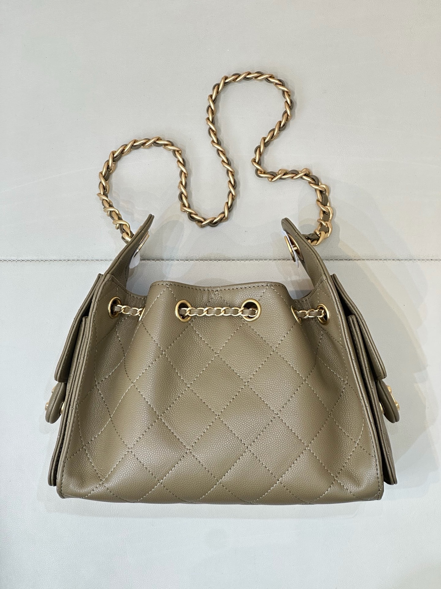 CHANEL 25 Handbag MINI Khaki Calfskin Gold Hardware - image 3