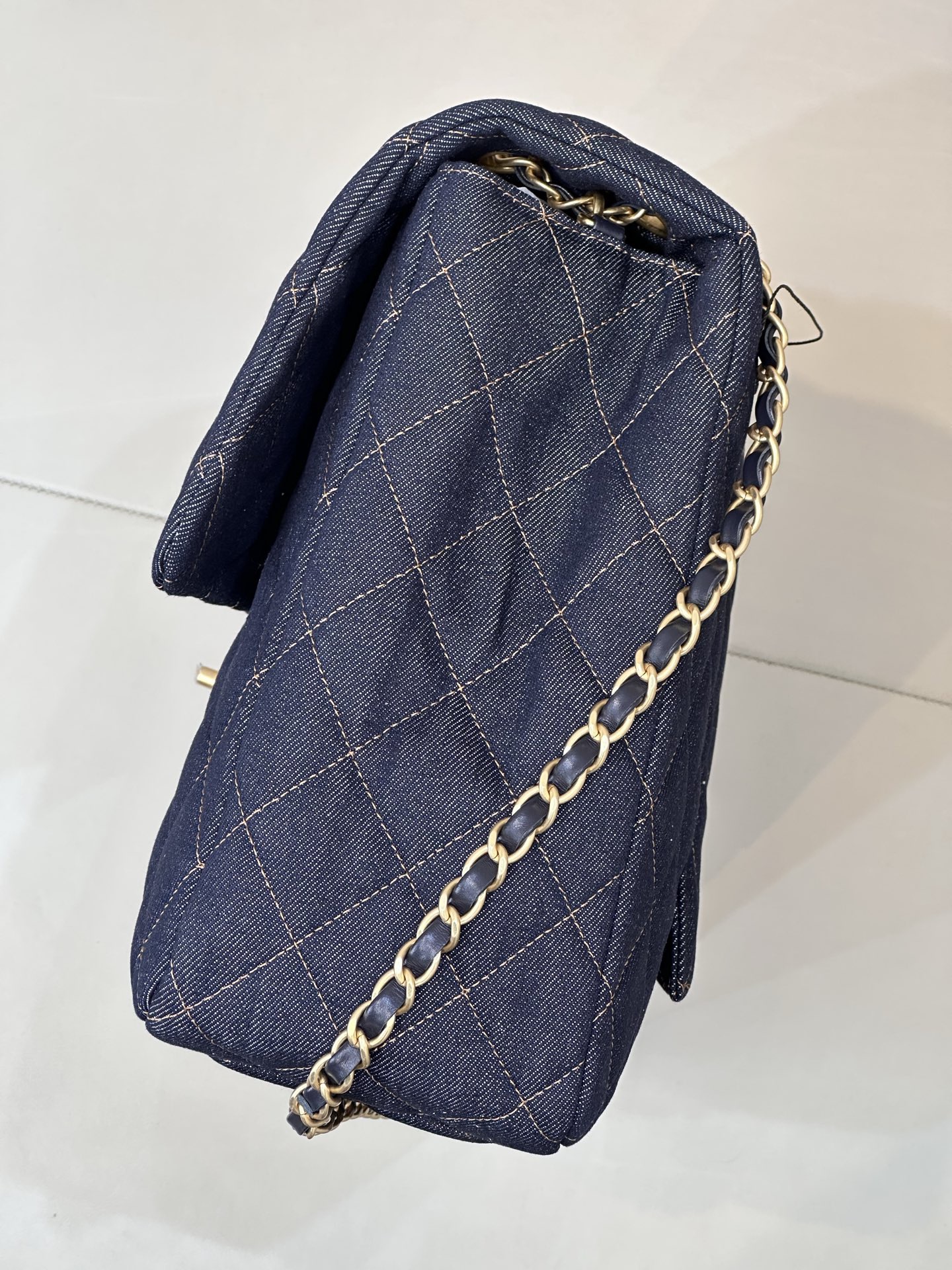 CHANEL MAXI FLAP BAG Denim Dark Blue and Orange - image 4