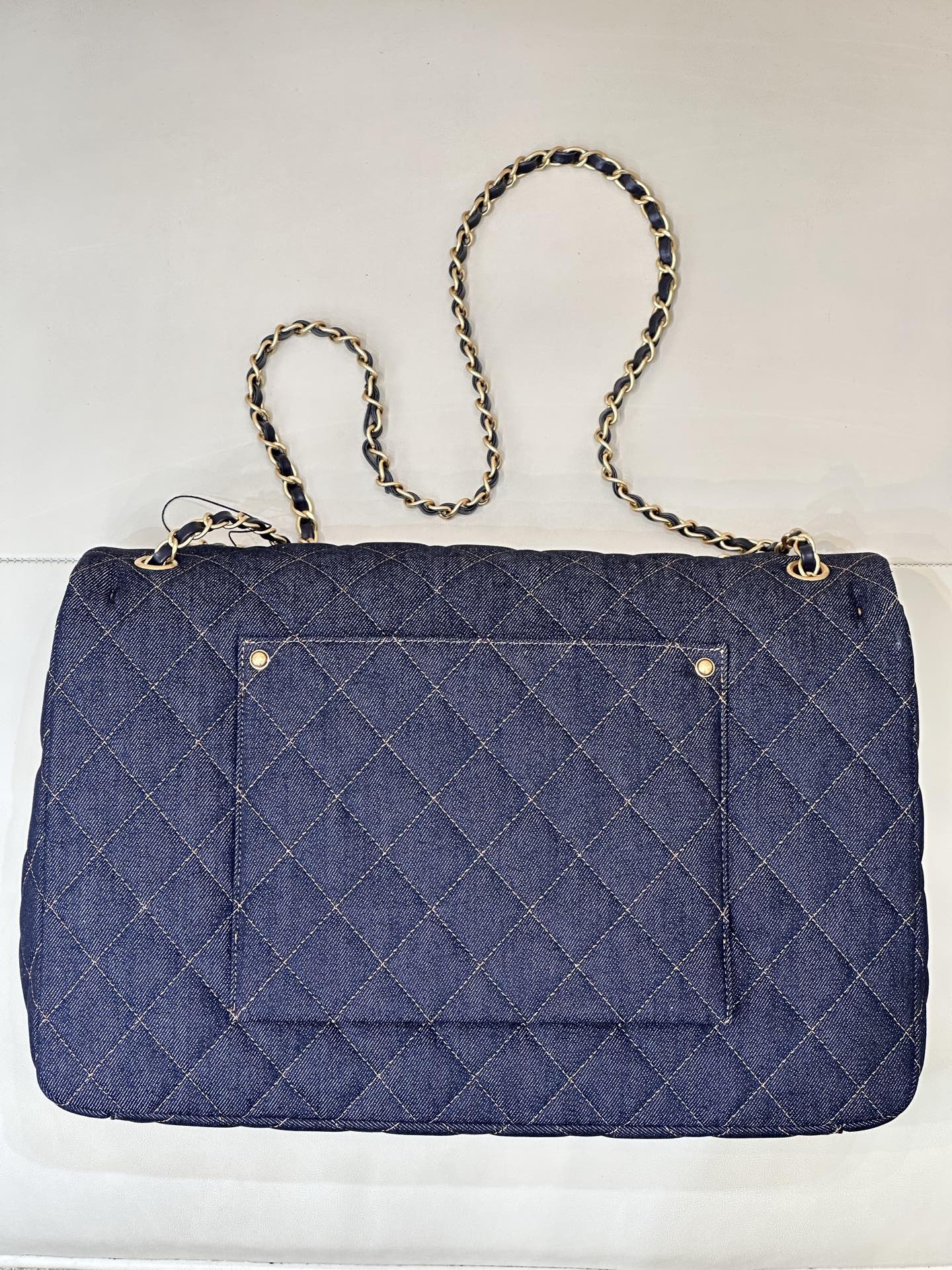 CHANEL MAXI FLAP BAG Denim Dark Blue and Orange - image 3