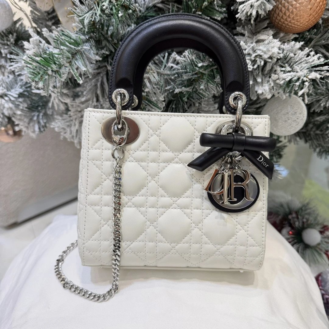 Mini Lady Dior Bag with Chain Two-Tone Latte and Black Cannage Lambskin - image 2