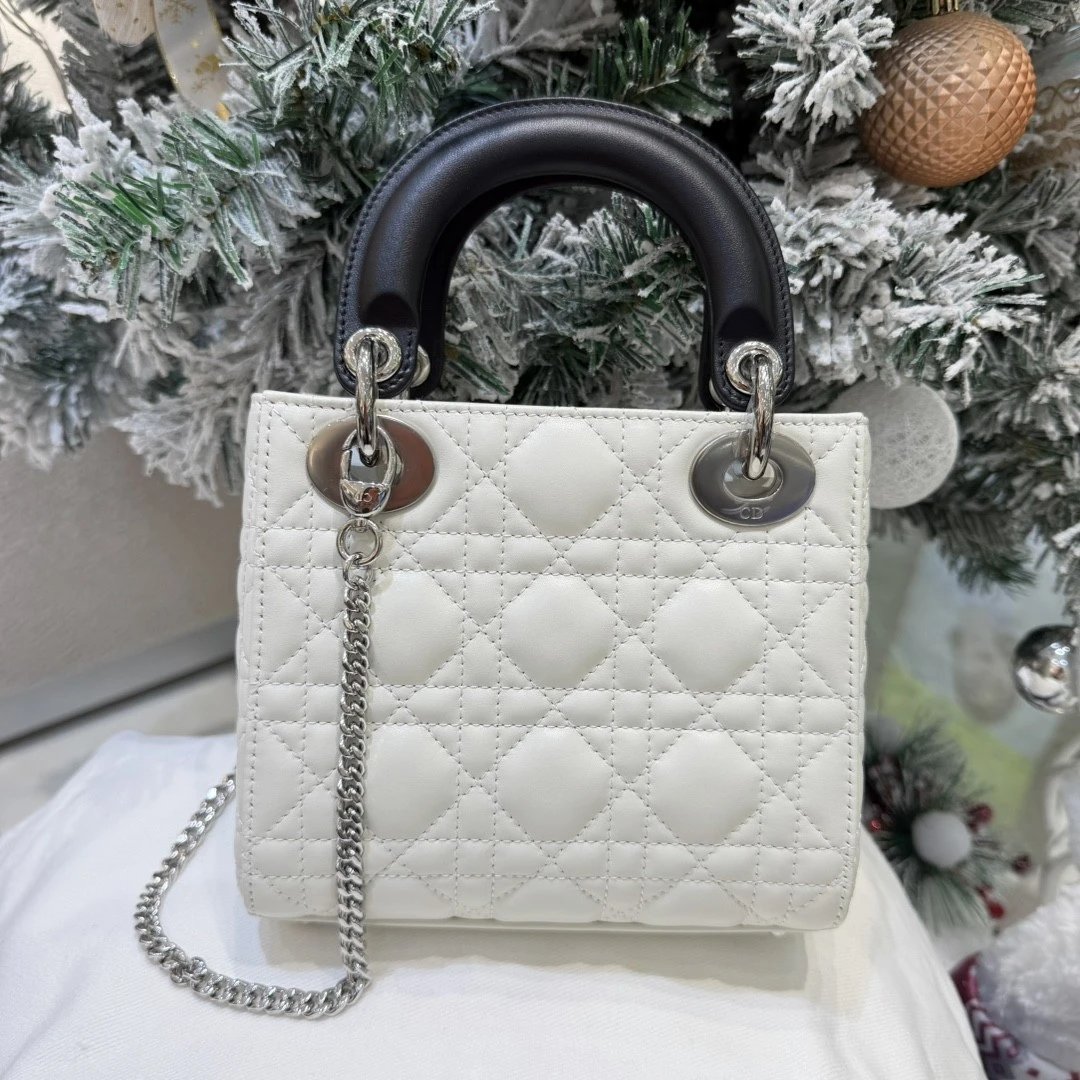 Mini Lady Dior Bag with Chain Two-Tone Latte and Black Cannage Lambskin - image 3