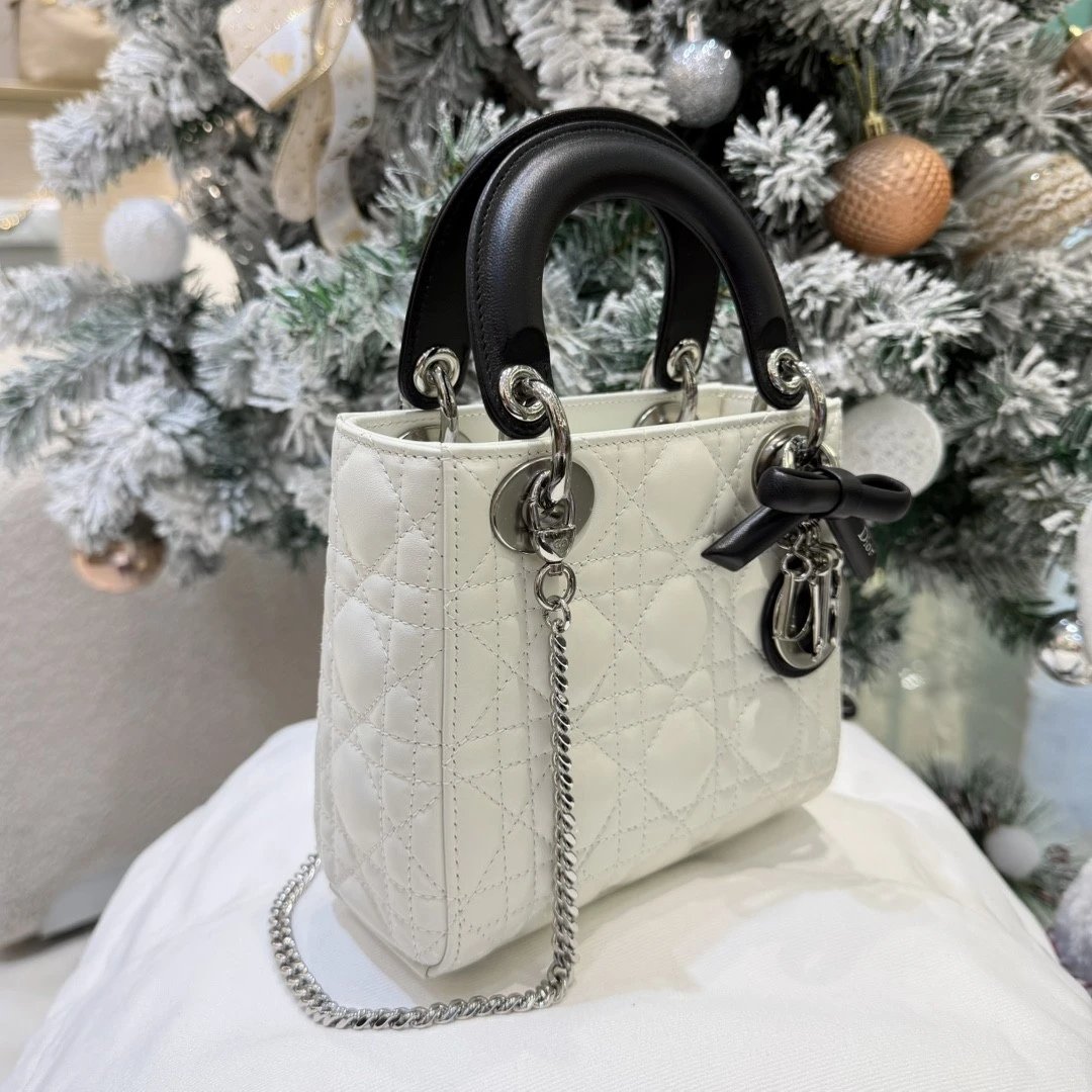 Mini Lady Dior Bag with Chain Two-Tone Latte and Black Cannage Lambskin - image 4