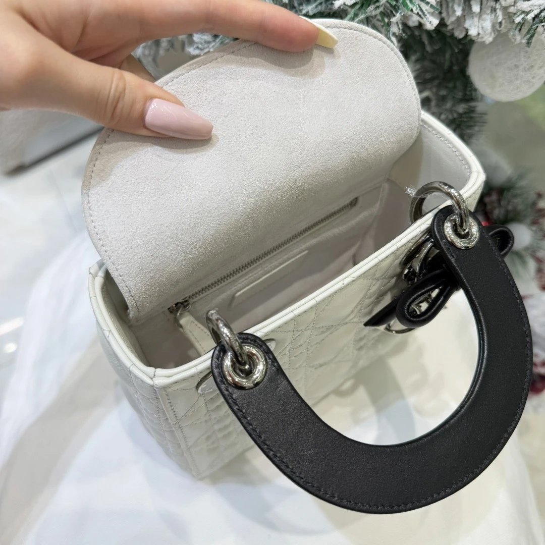 Mini Lady Dior Bag with Chain Two-Tone Latte and Black Cannage Lambskin - image 7