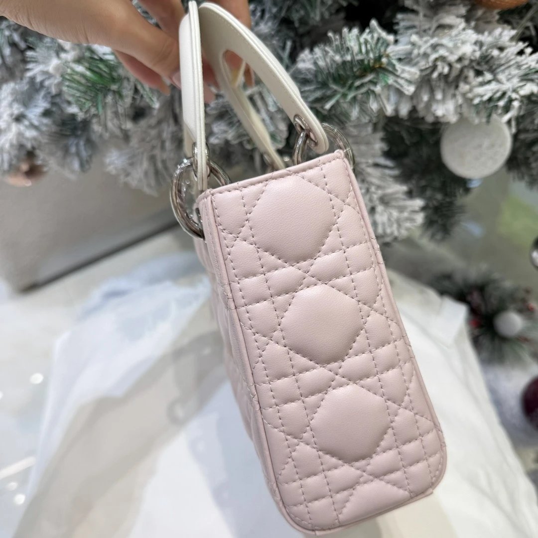Mini Lady Dior Bag with Chain Two-Tone White and Pink Cannage Lambskin - image 5