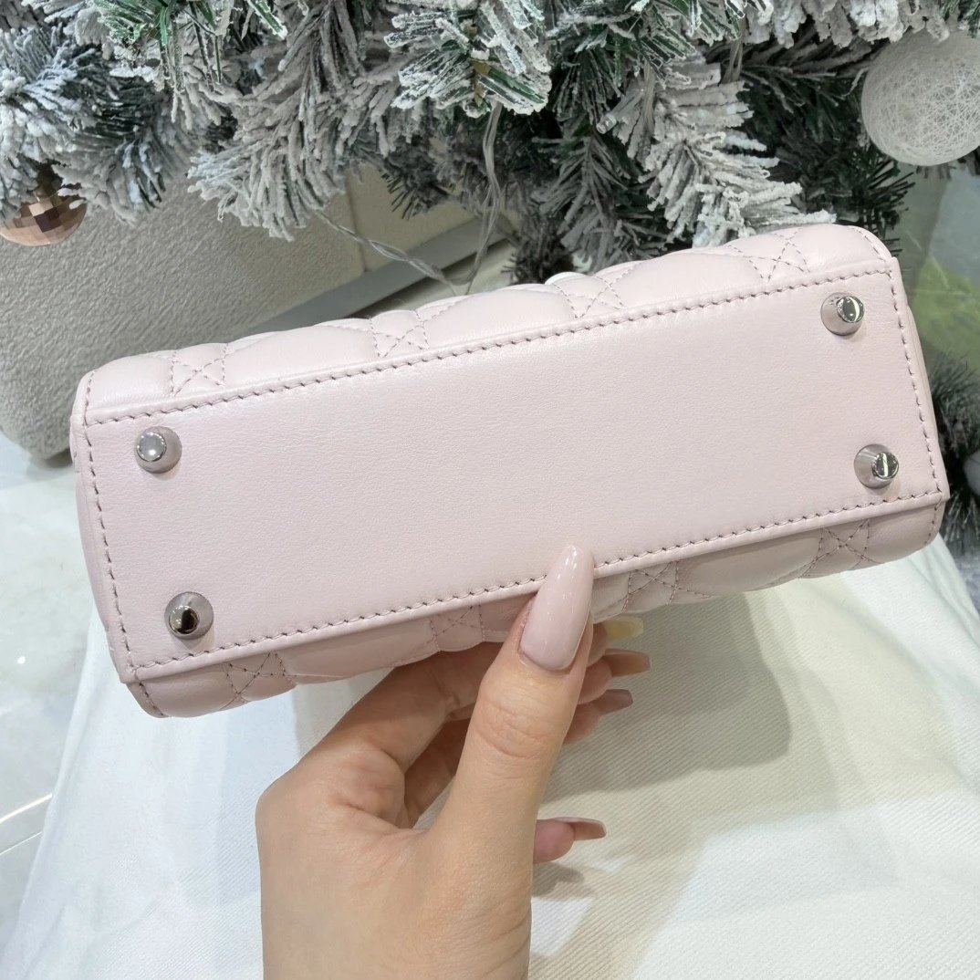 Mini Lady Dior Bag with Chain Two-Tone White and Pink Cannage Lambskin - image 6