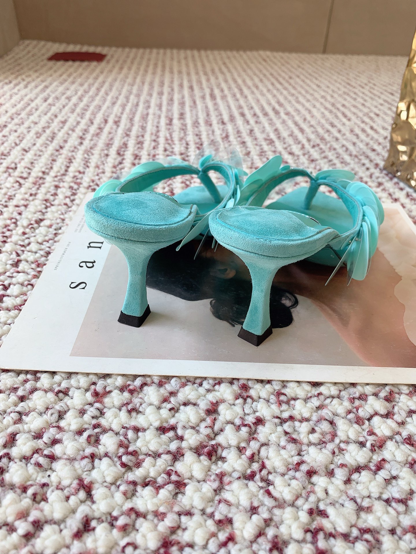 JIMMY CHOO Freja 70 Aqua Green Suede Paillette Sandals - image 4