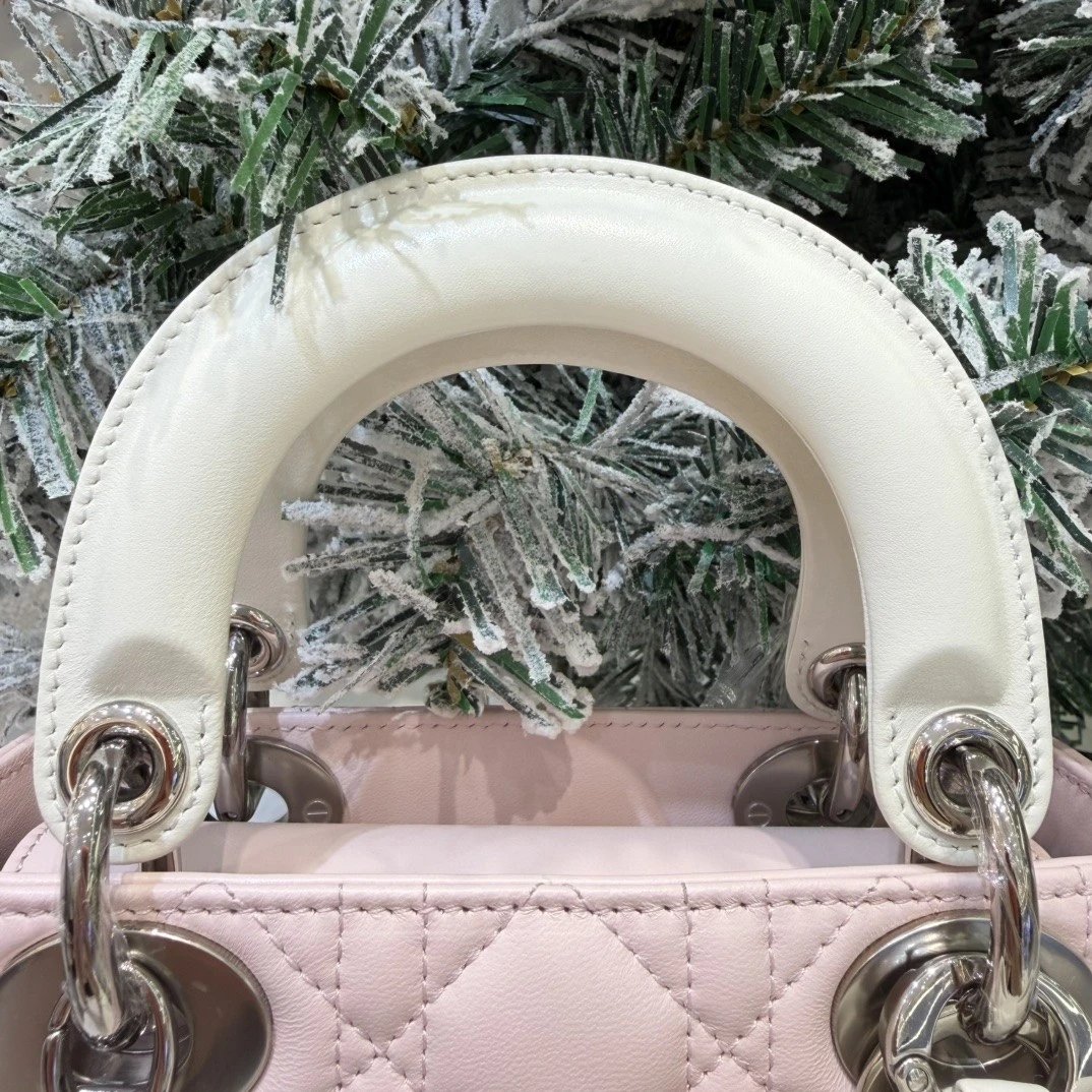 Mini Lady Dior Bag with Chain Two-Tone White and Pink Cannage Lambskin - image 8