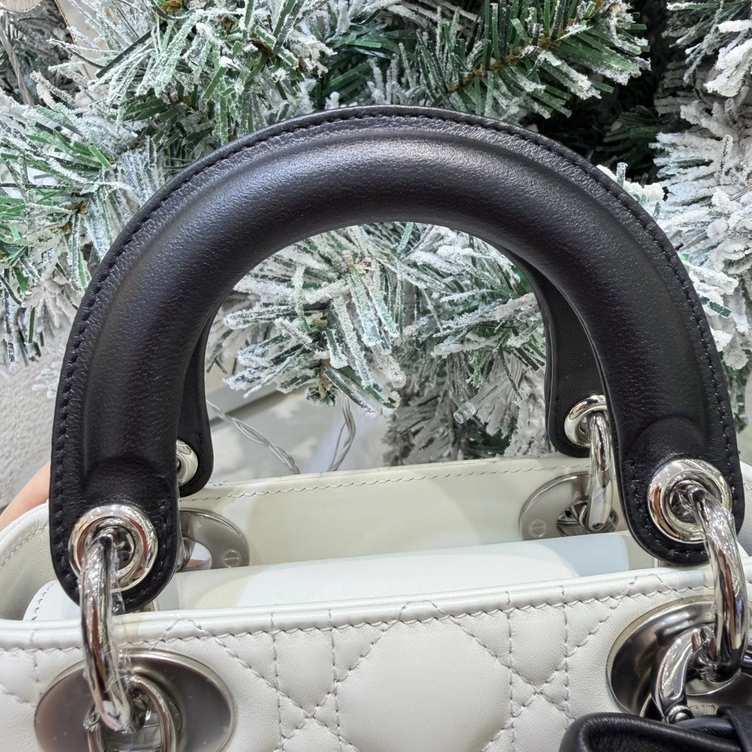 Mini Lady Dior Bag with Chain Two-Tone Latte and Black Cannage Lambskin - image 8