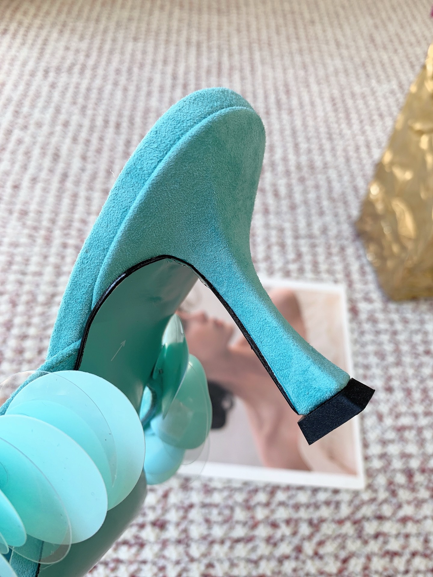 JIMMY CHOO Freja 70 Aqua Green Suede Paillette Sandals - image 8