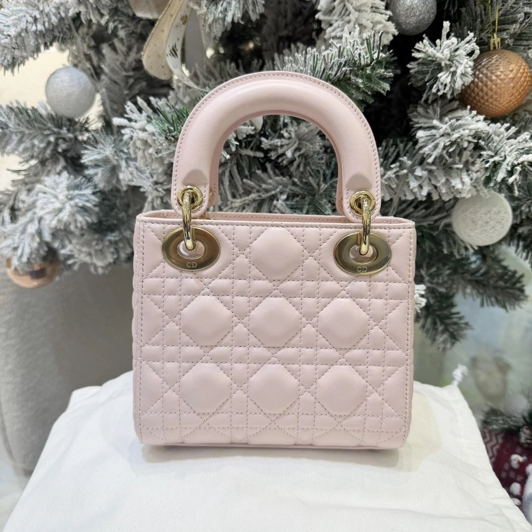 Mini Lady Dior Bag with Chain Pink Cannage Lambskin - image 3