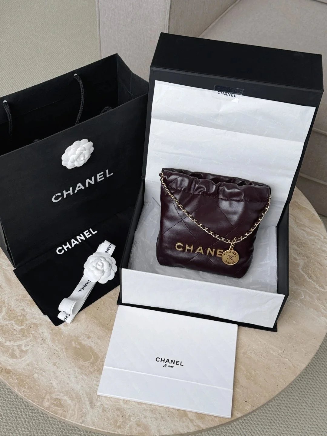 CHANEL Shiny Calfskin Quilted 22bag Dark Brown - image 11