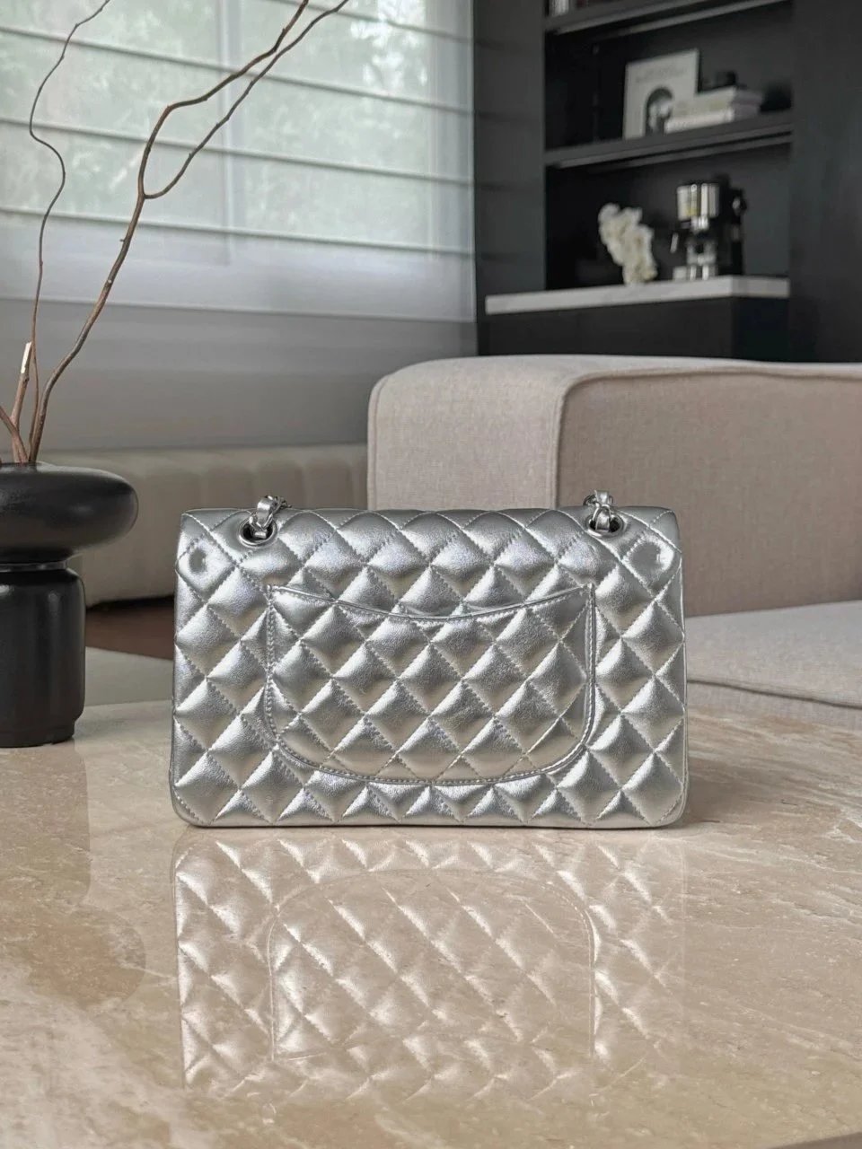 CHANEL Silver Classique Flap Medium Handbag - image 4