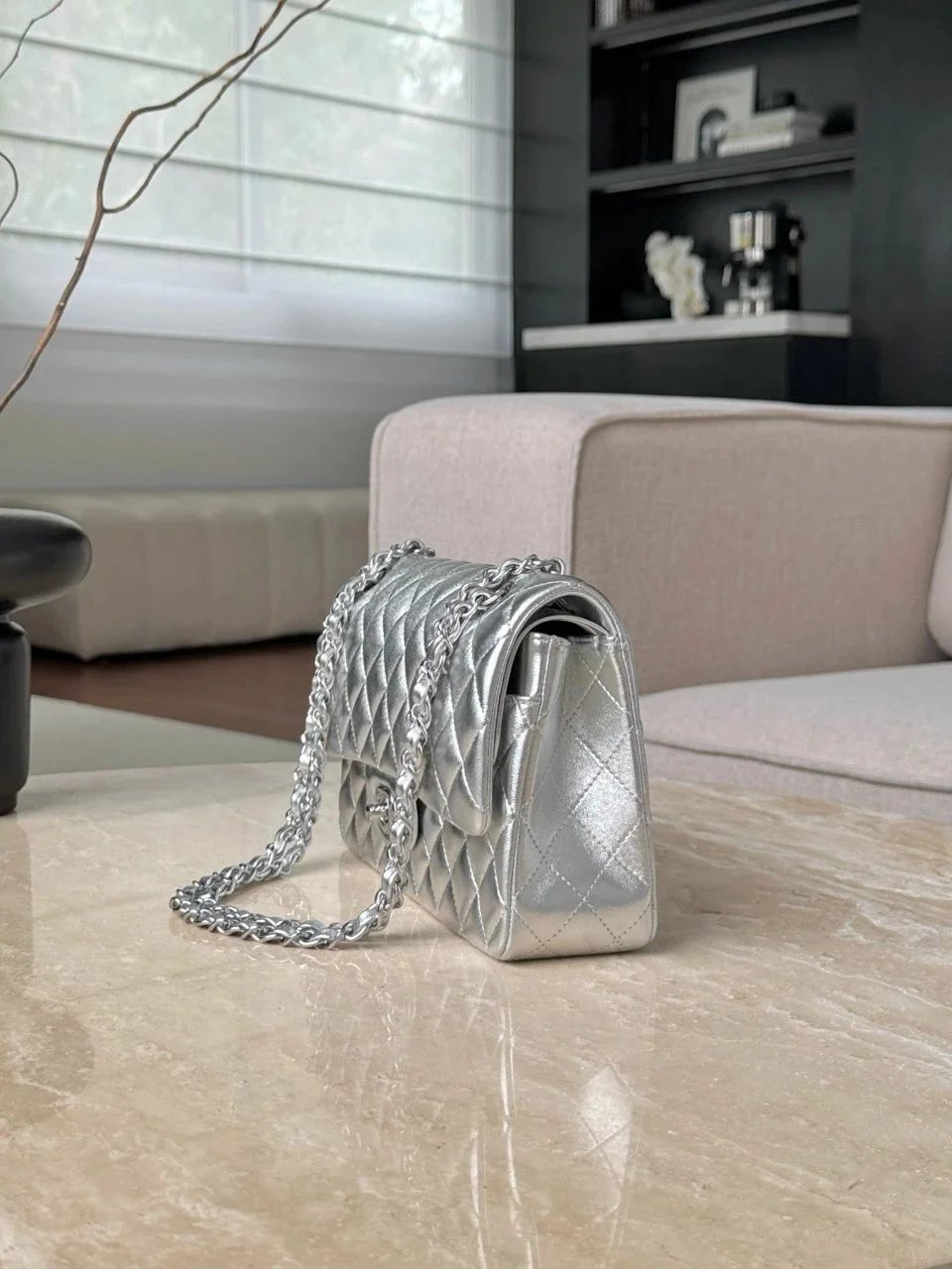CHANEL Silver Classique Flap Medium Handbag - image 3