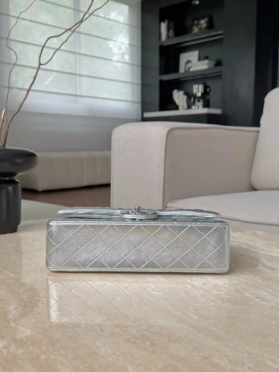 CHANEL Silver Classique Flap Medium Handbag - image 5