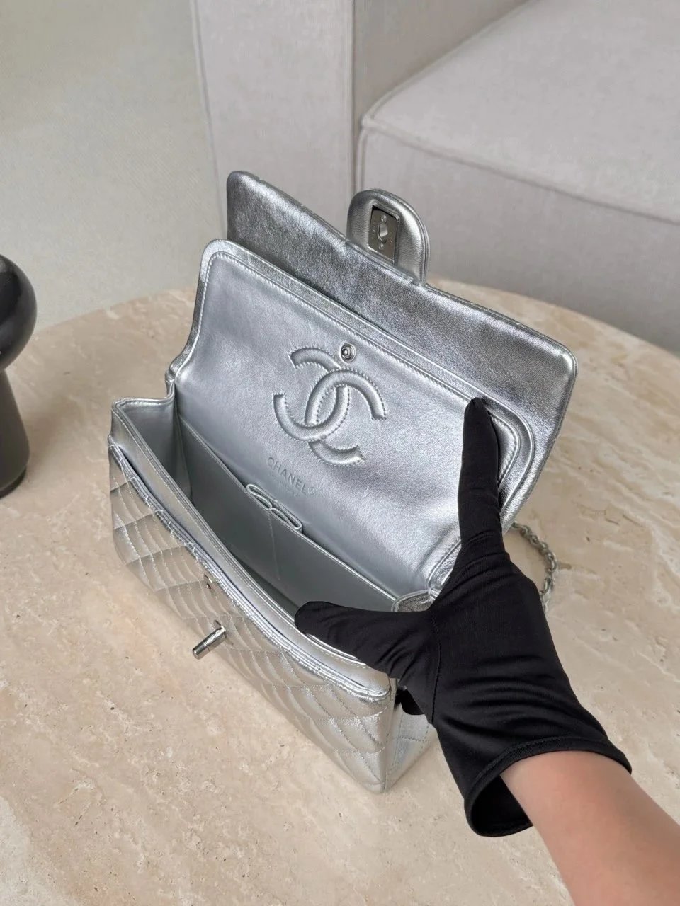 CHANEL Silver Classique Flap Medium Handbag - image 6
