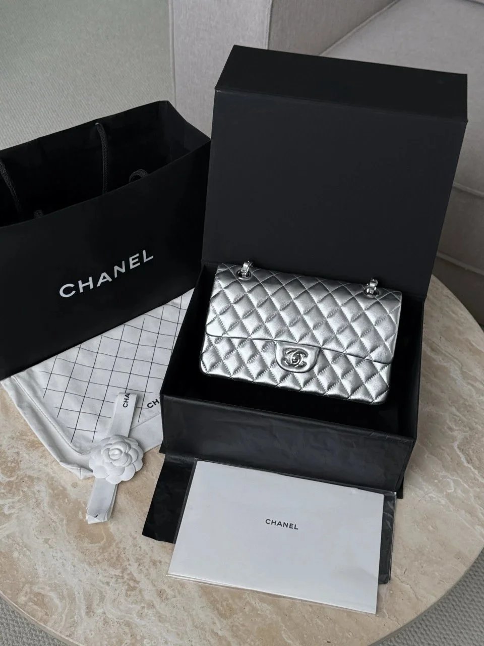 CHANEL Silver Classique Flap Medium Handbag - image 8