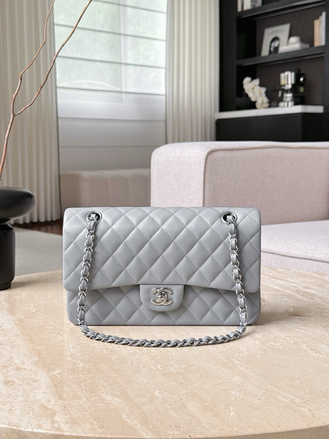 CHANEL Classique Flap Medium Light Grey Caviar Leather - image 2