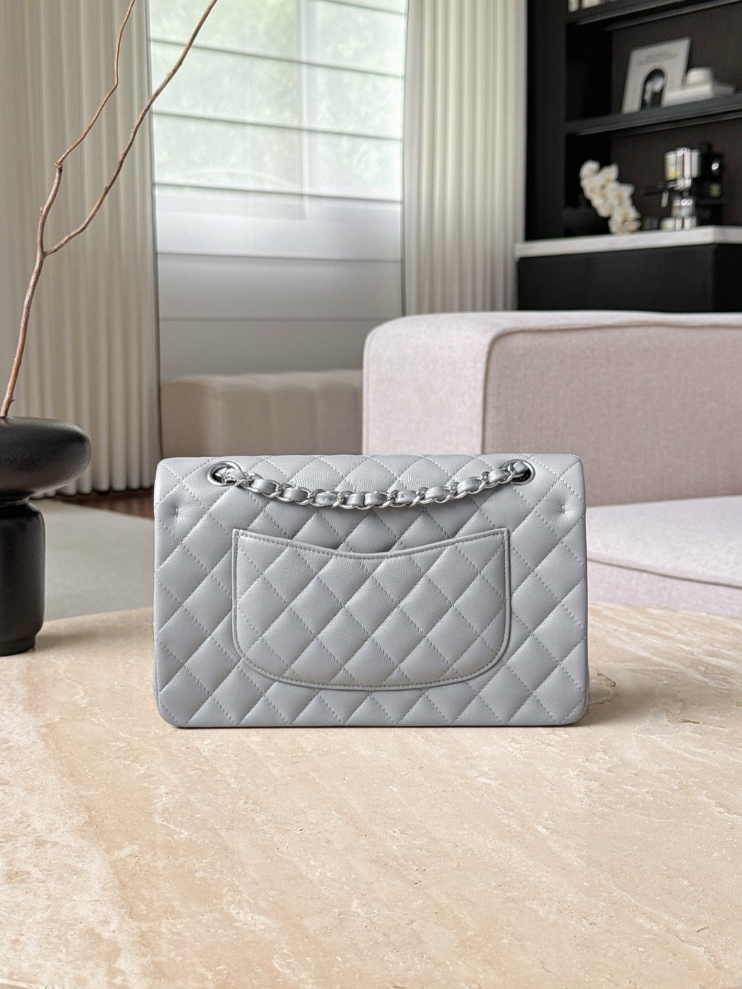 CHANEL Classique Flap Medium Light Grey Caviar Leather - image 3