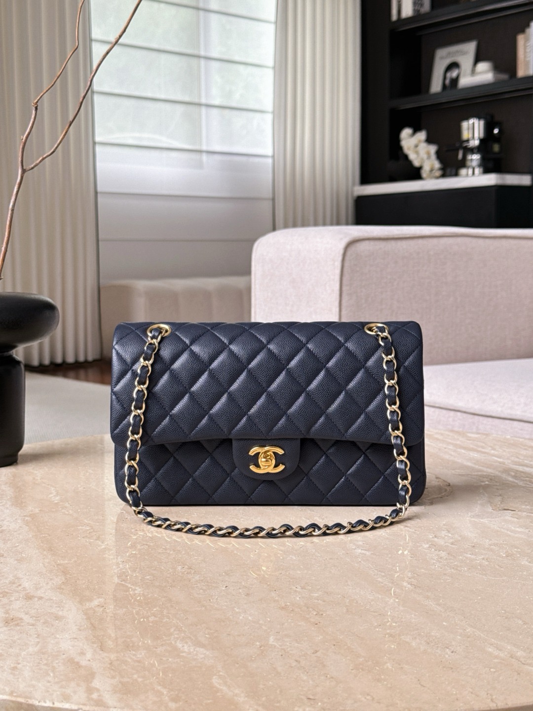 CHANEL Classique Flap Medium Dark Blue Caviar Leather - image 2