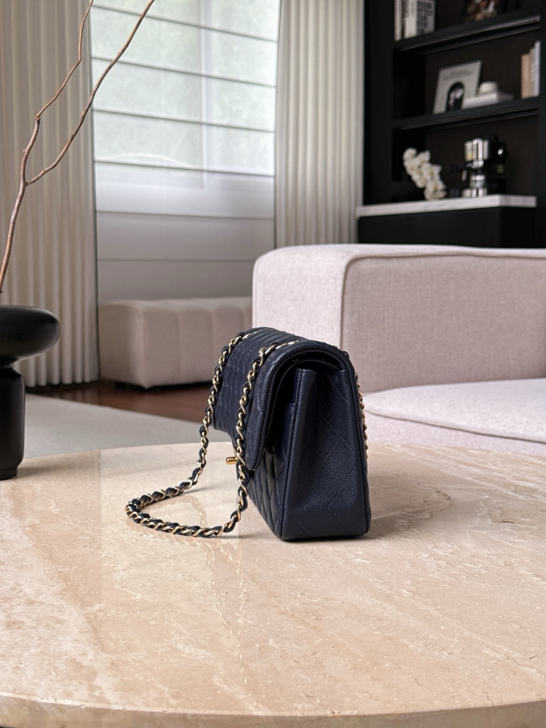 CHANEL Classique Flap Medium Dark Blue Caviar Leather - image 4