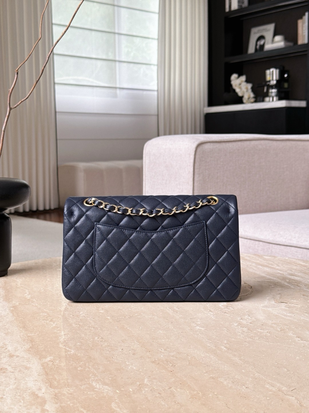 CHANEL Classique Flap Medium Dark Blue Caviar Leather - image 3