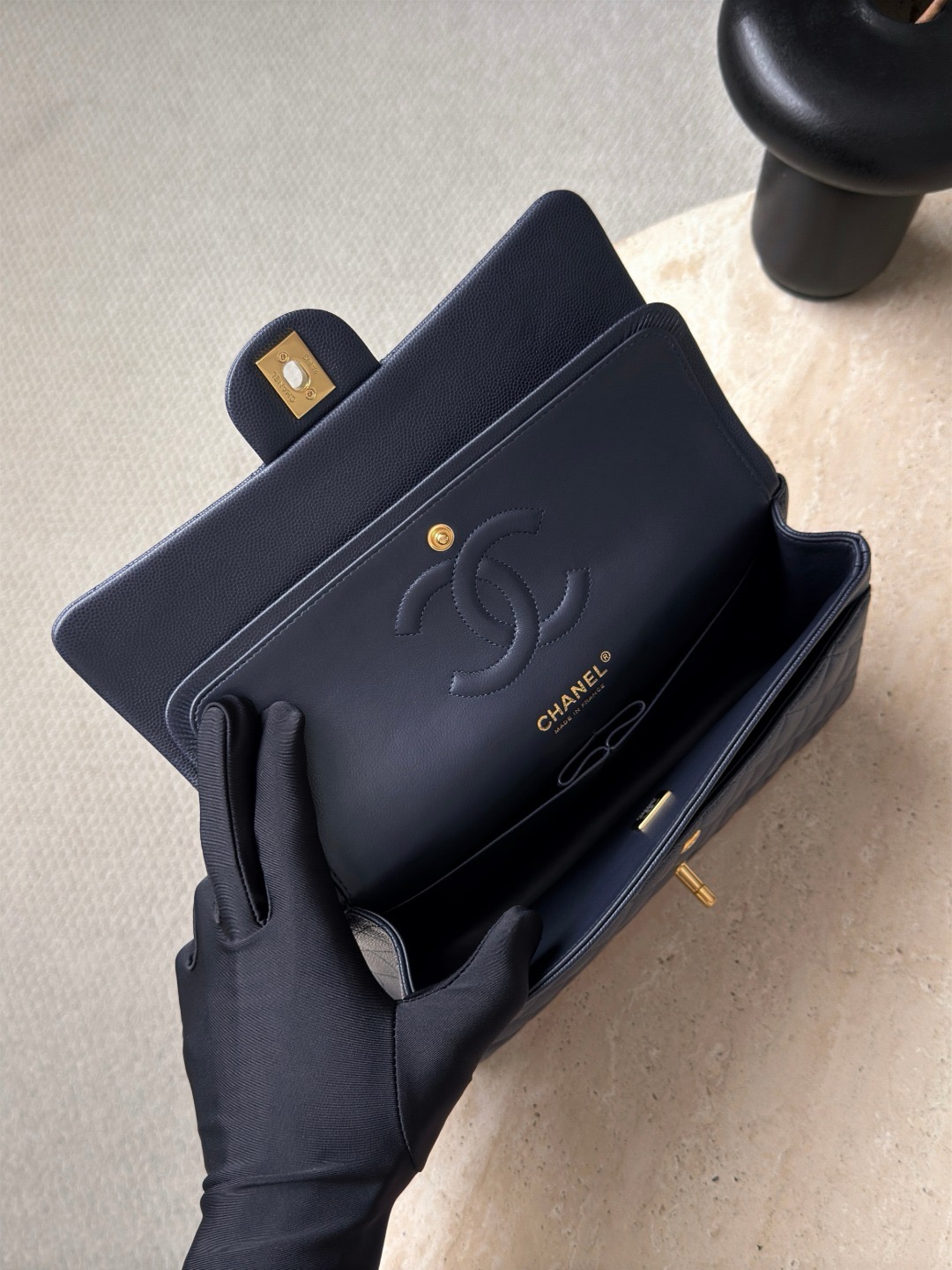 CHANEL Classique Flap Medium Dark Blue Caviar Leather - image 6