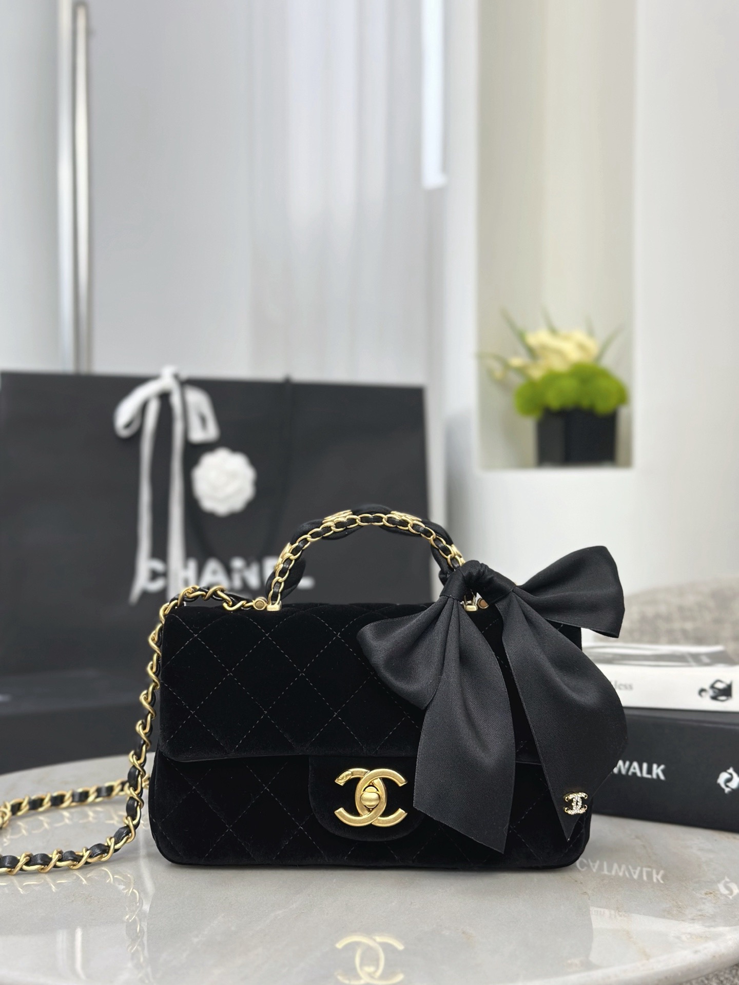 CHANEL Mini Flap Bag with Top Handle Velvet, Silk - image 2
