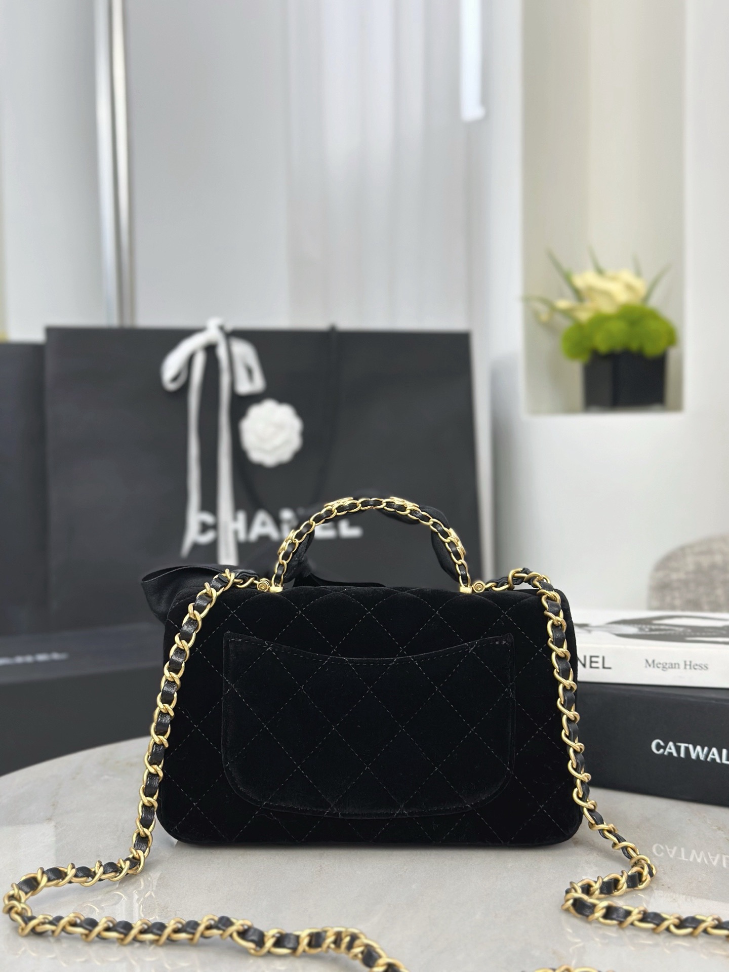 CHANEL Mini Flap Bag with Top Handle Velvet, Silk - image 3