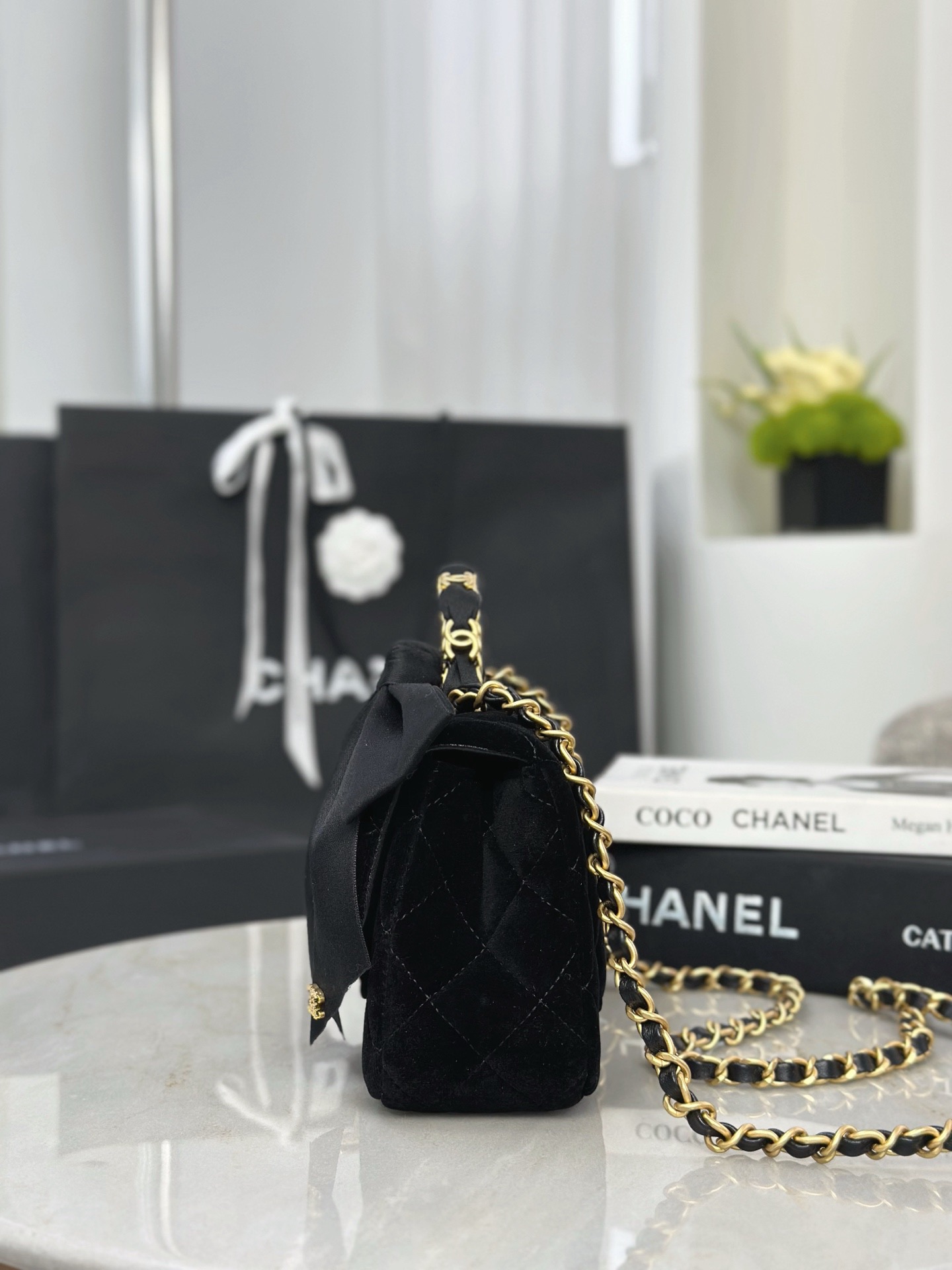 CHANEL Mini Flap Bag with Top Handle Velvet, Silk - image 4