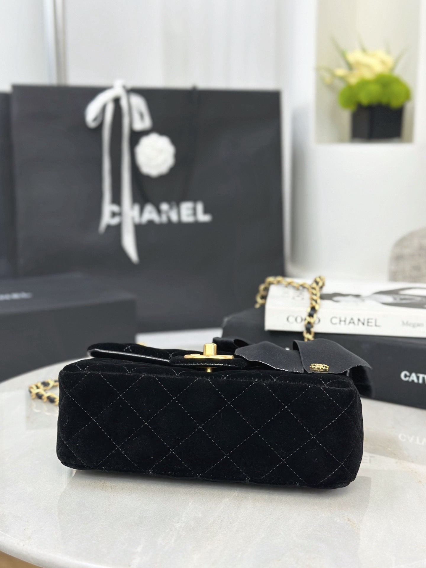 CHANEL Mini Flap Bag with Top Handle Velvet, Silk - image 5