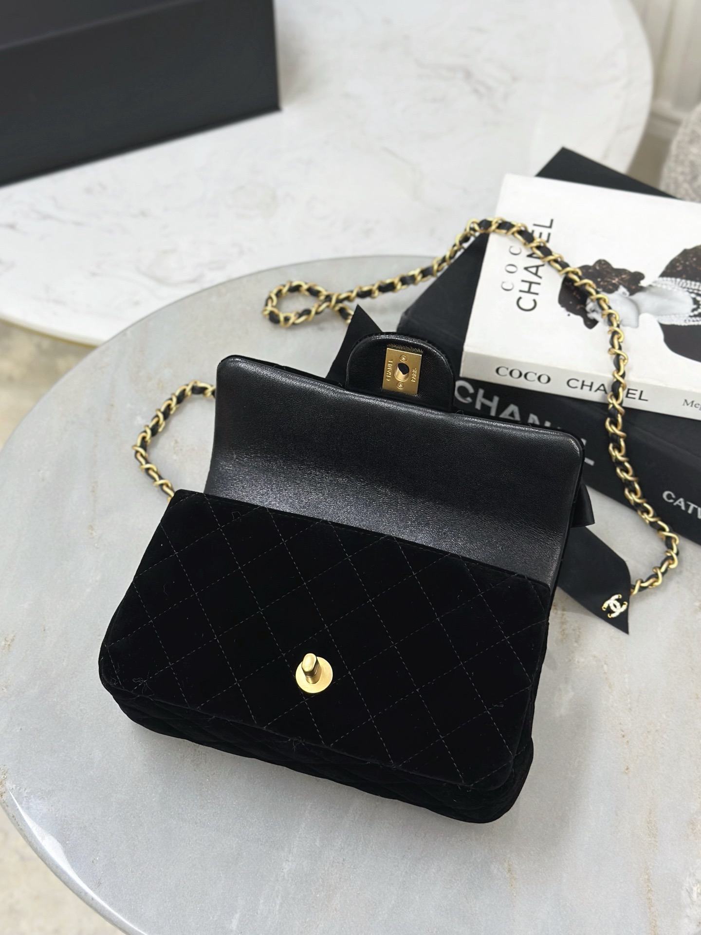 CHANEL Mini Flap Bag with Top Handle Velvet, Silk - image 7
