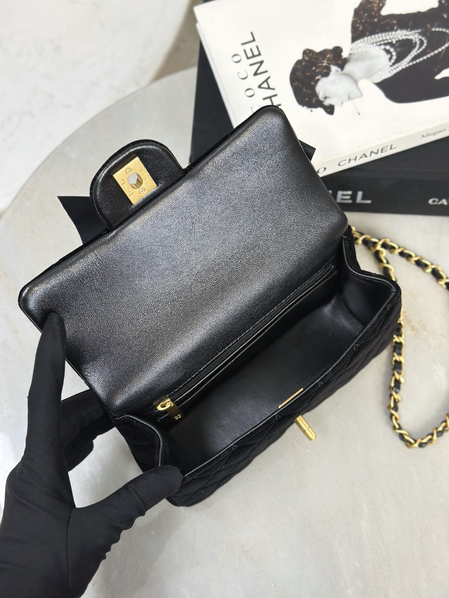 CHANEL Mini Flap Bag with Top Handle Velvet, Silk - image 8