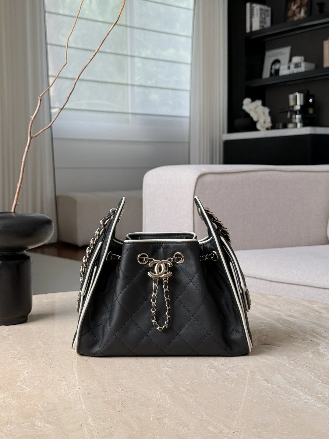 CHANEL 25 Mini Handbag Calfskin Black & White - image 2