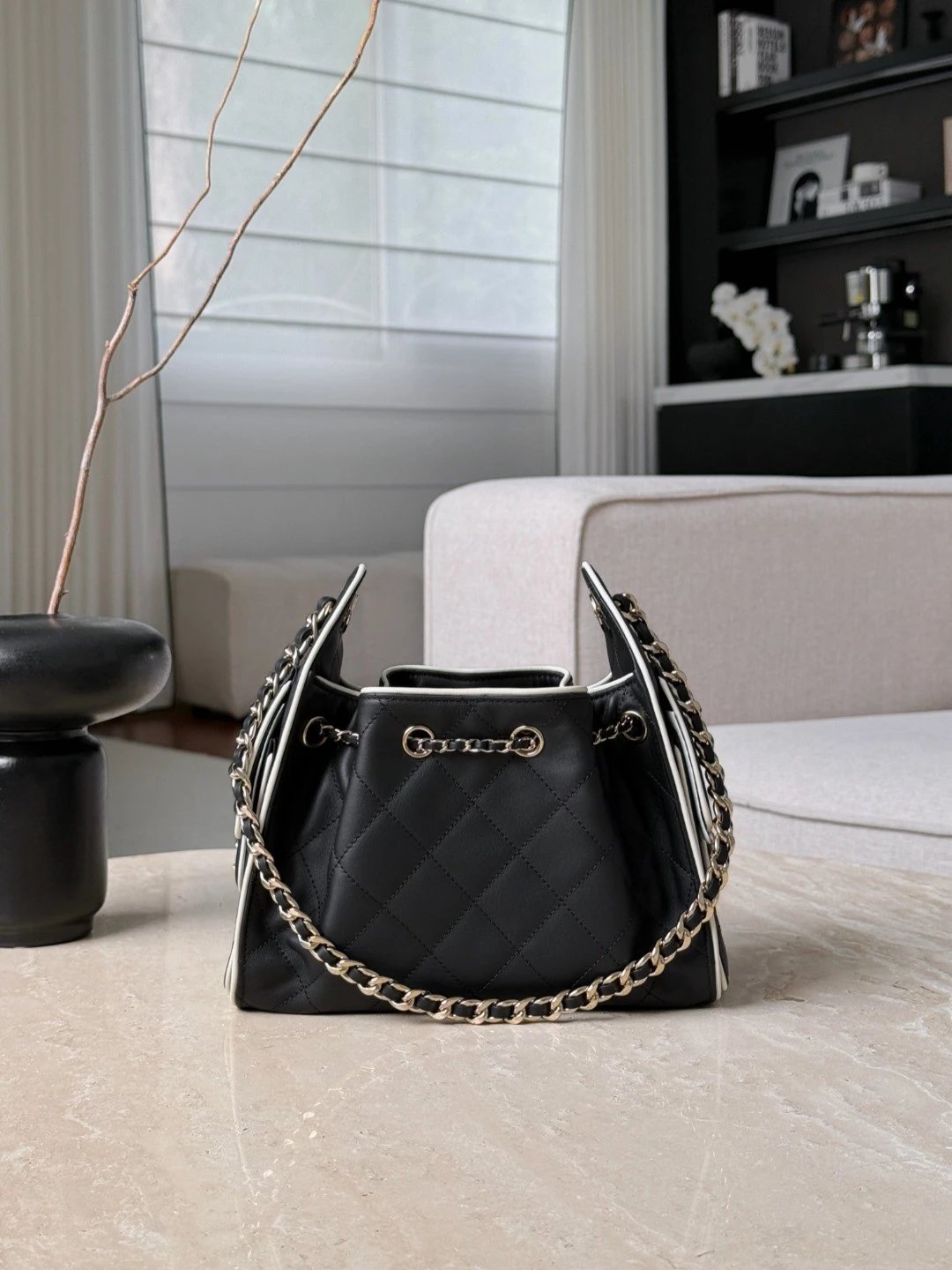 CHANEL 25 Mini Handbag Calfskin Black & White - image 3