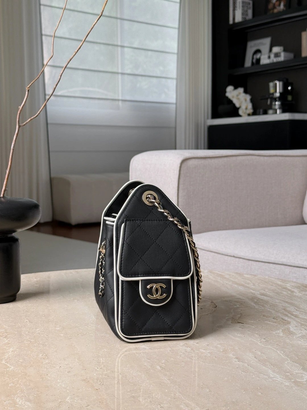 CHANEL 25 Mini Handbag Calfskin Black & White - image 4