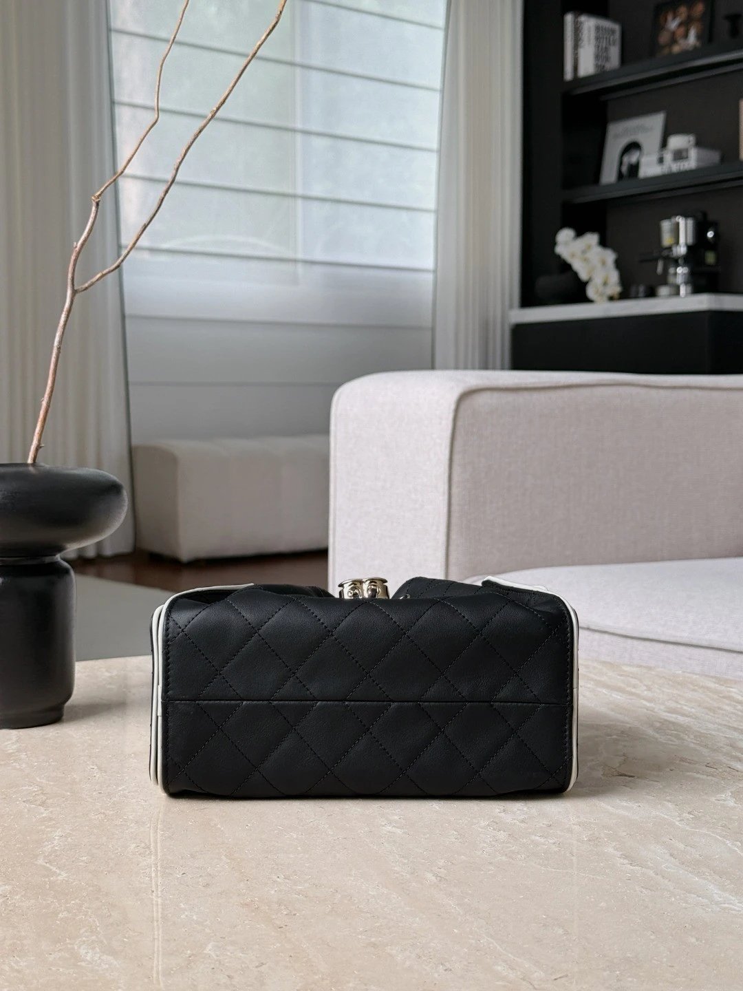 CHANEL 25 Mini Handbag Calfskin Black & White - image 5
