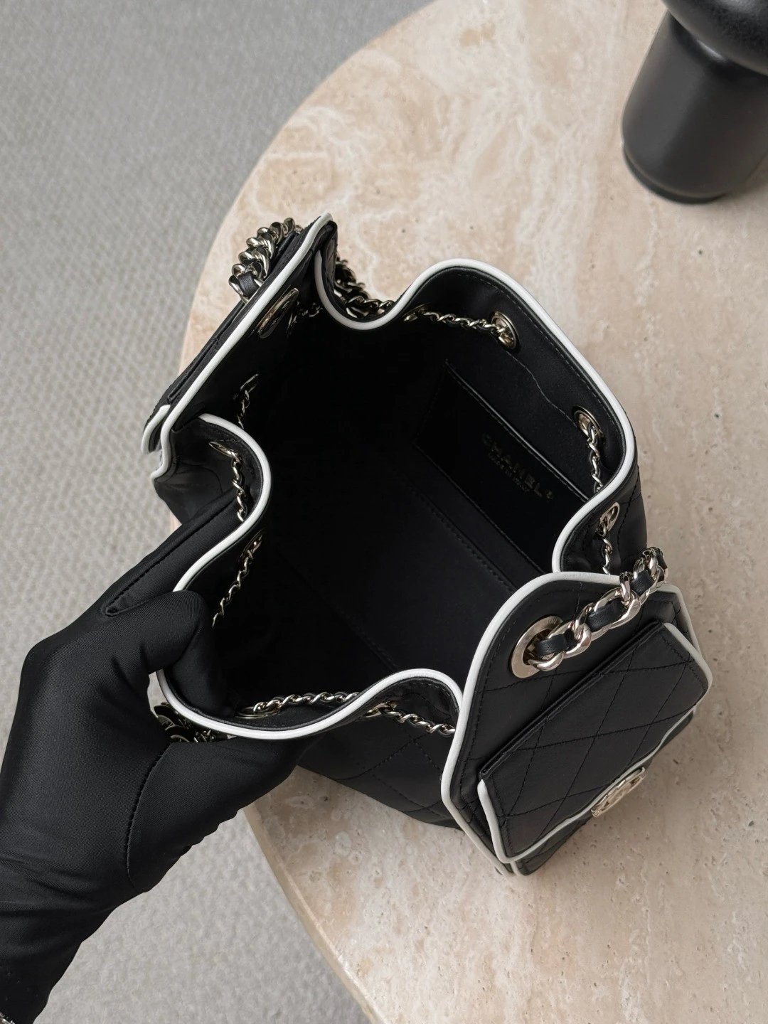 CHANEL 25 Mini Handbag Calfskin Black & White - image 6