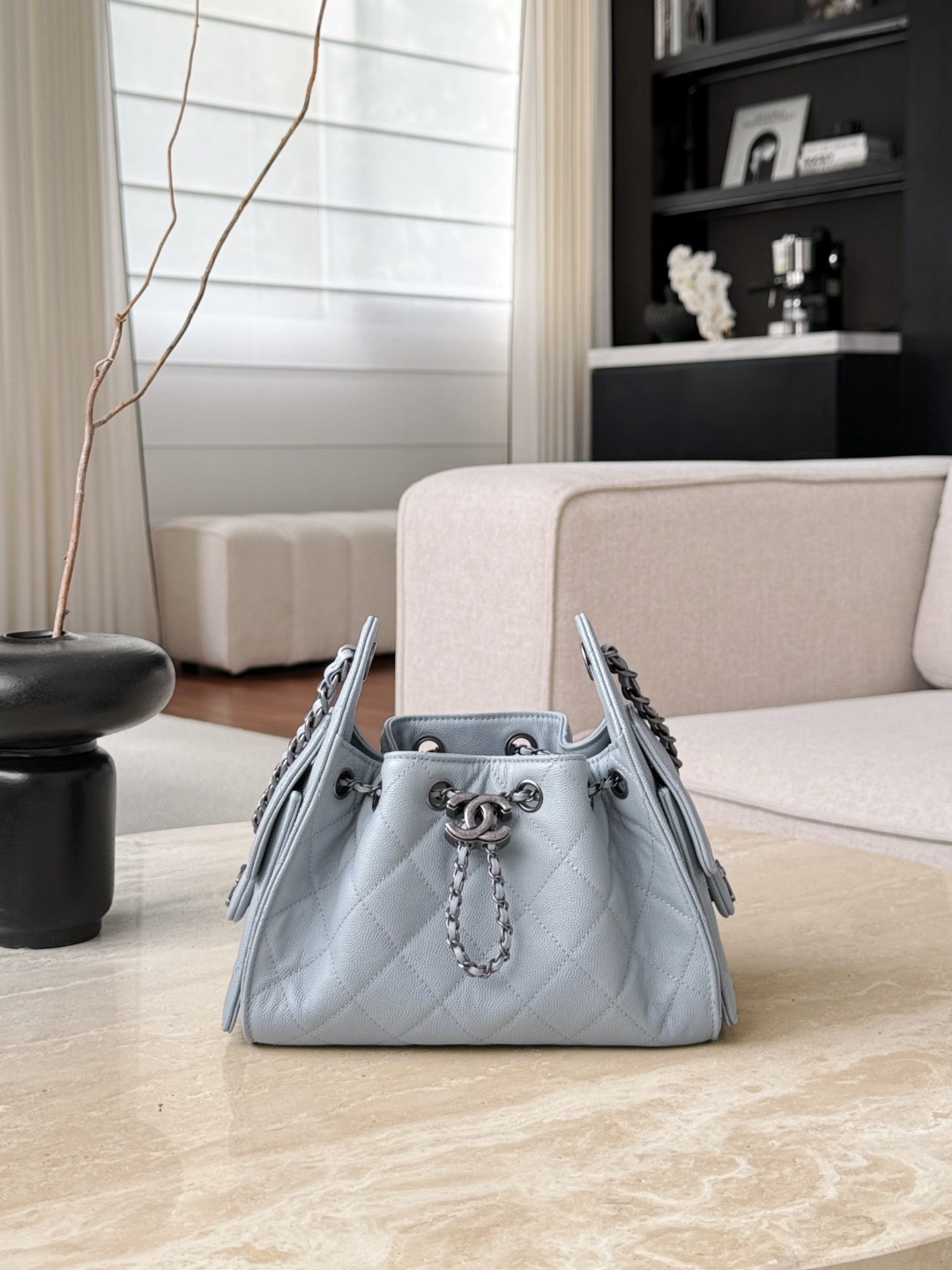 CHANEL 25 Hobo Bag Caflskin Lake Blue With Charcoal Color - image 2