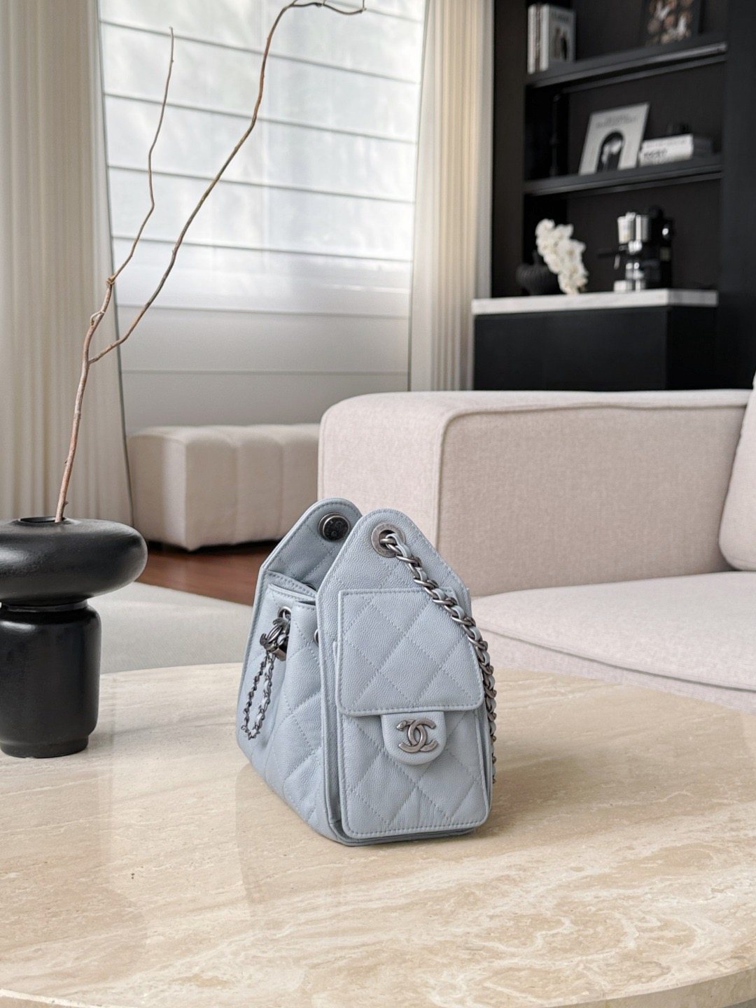 CHANEL 25 Hobo Bag Caflskin Lake Blue With Charcoal Color - image 3