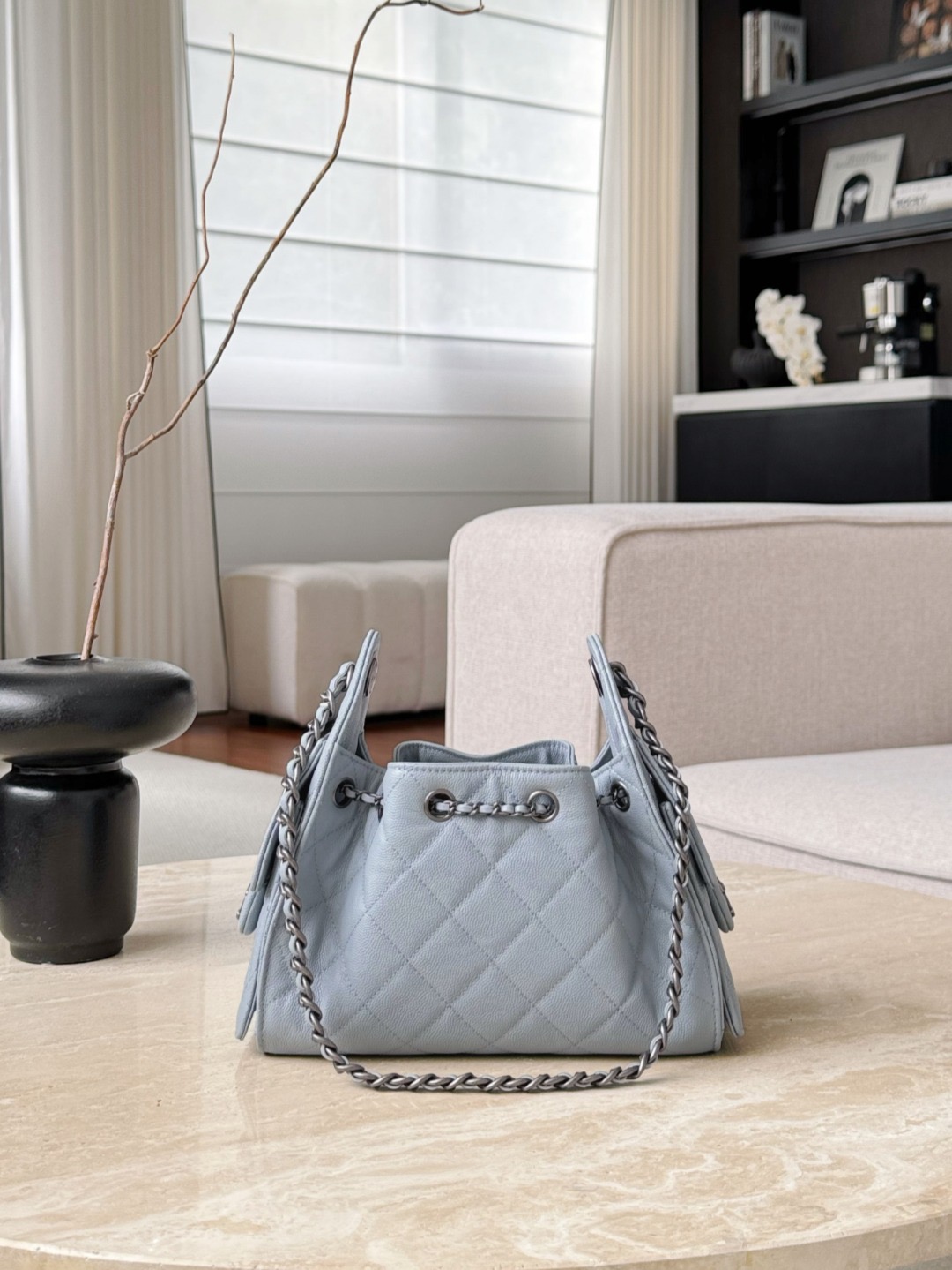 CHANEL 25 Hobo Bag Caflskin Lake Blue With Charcoal Color - image 4
