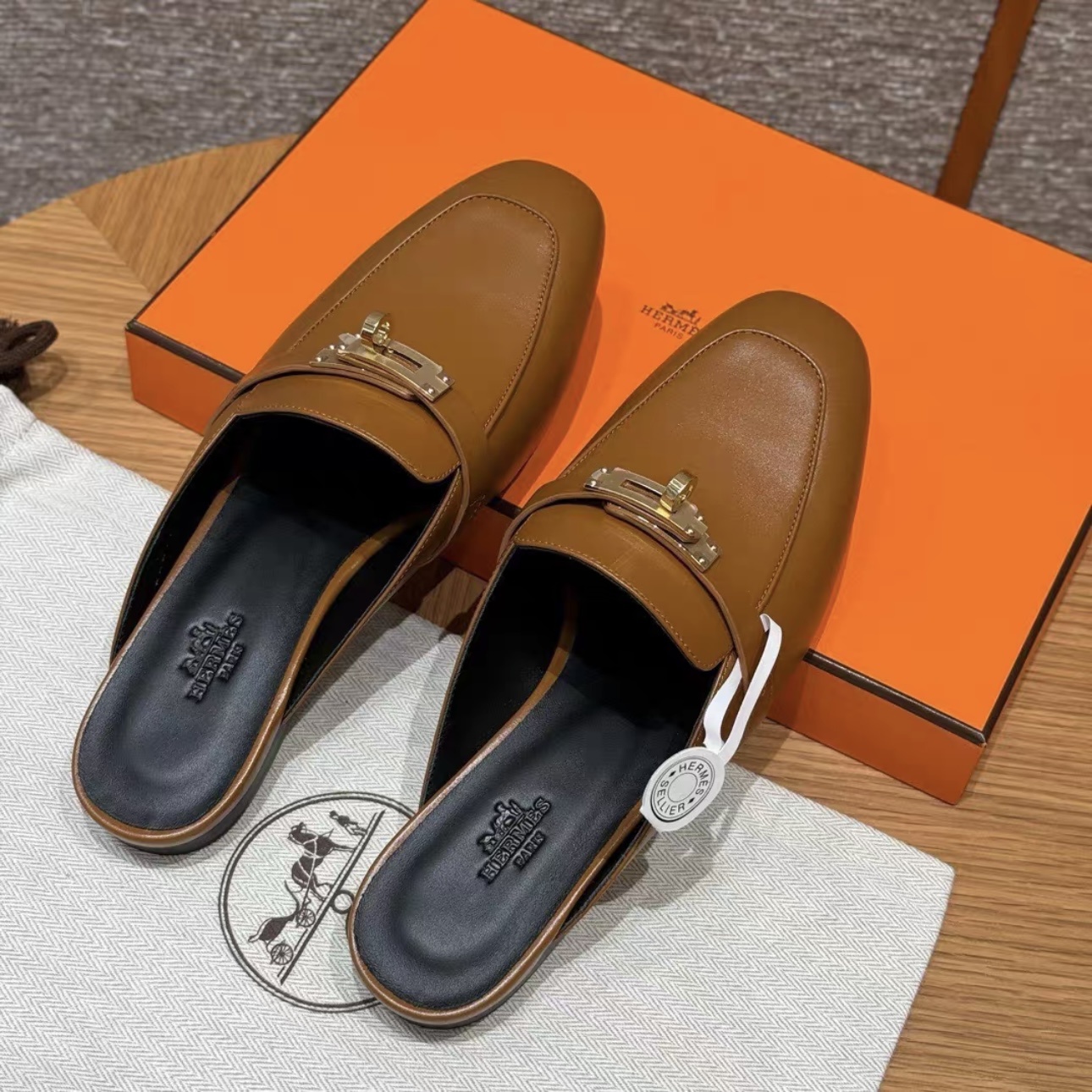 HERMES Kelly 0z Mules Women Shoes Handcrafted Genuine Leather - image 2