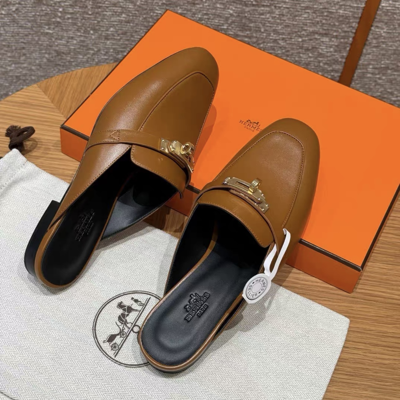 HERMES Kelly 0z Mules Women Shoes Handcrafted Genuine Leather - image 3