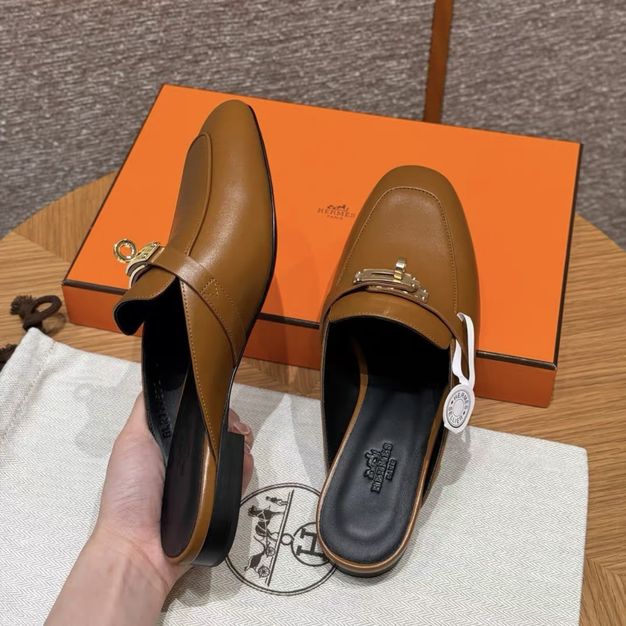 HERMES Kelly 0z Mules Women Shoes Handcrafted Genuine Leather - image 4