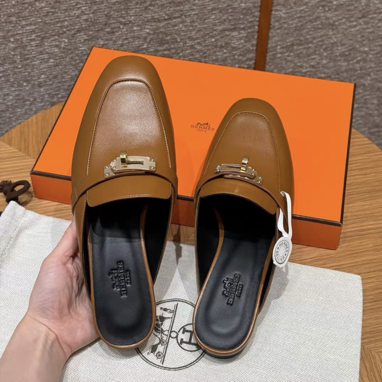 HERMES Kelly 0z Mules Women Shoes Handcrafted Genuine Leather - image 5