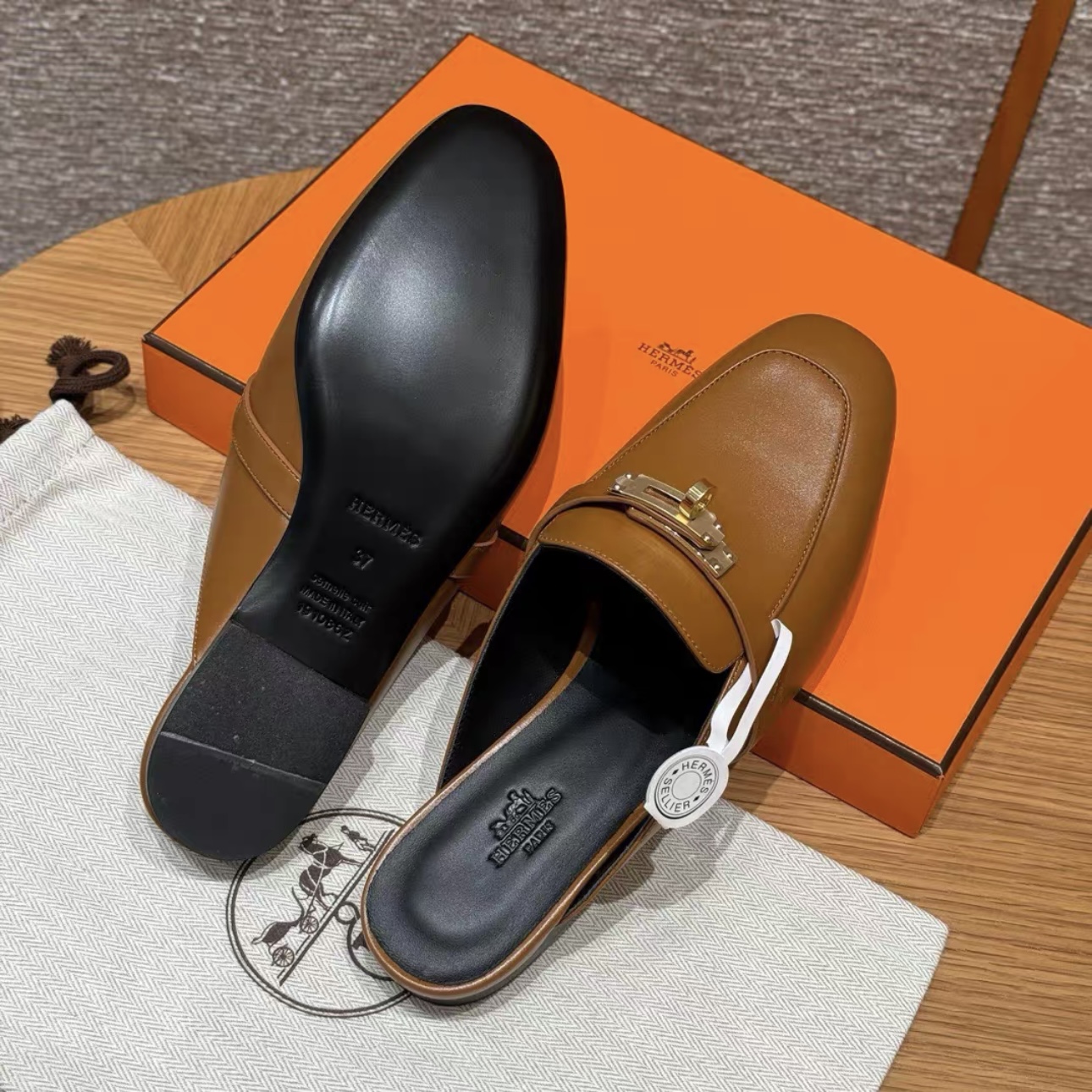 HERMES Kelly 0z Mules Women Shoes Handcrafted Genuine Leather - image 6