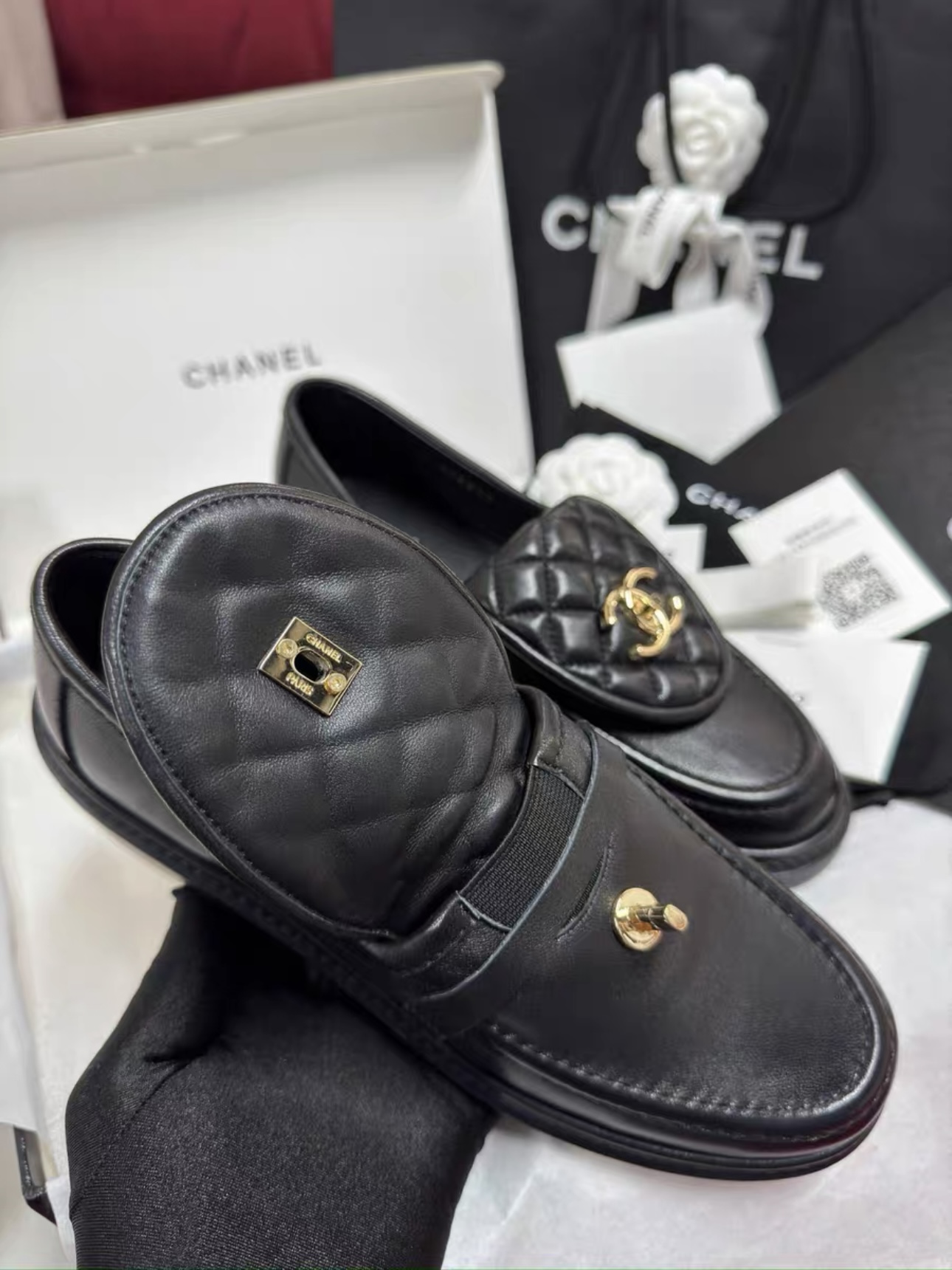 CHANEL Lambskin Quilted CC Turnlock Loafers - image 4