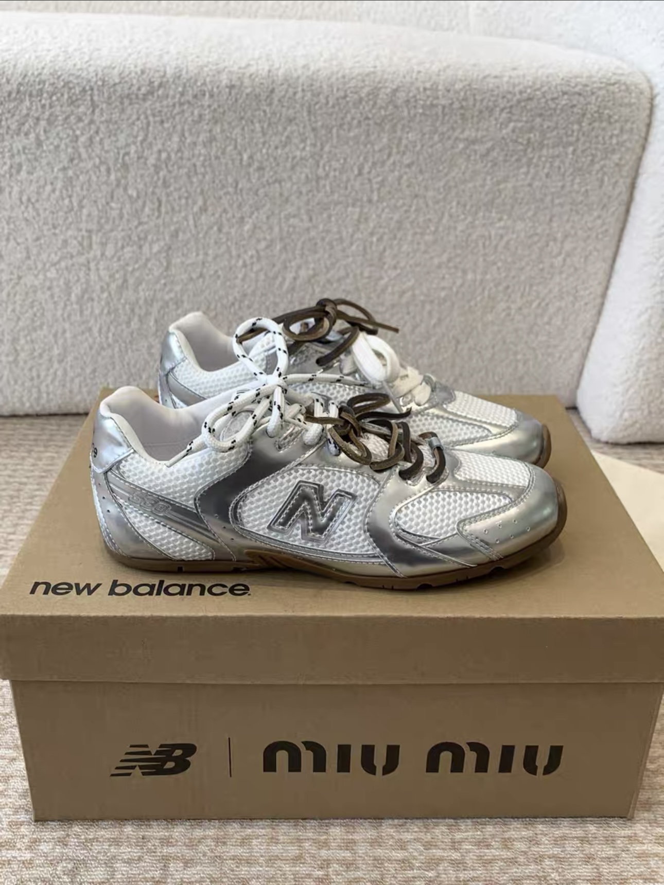 MIUMIU NB 530 SL metallic leather and mesh sneakers - image 2