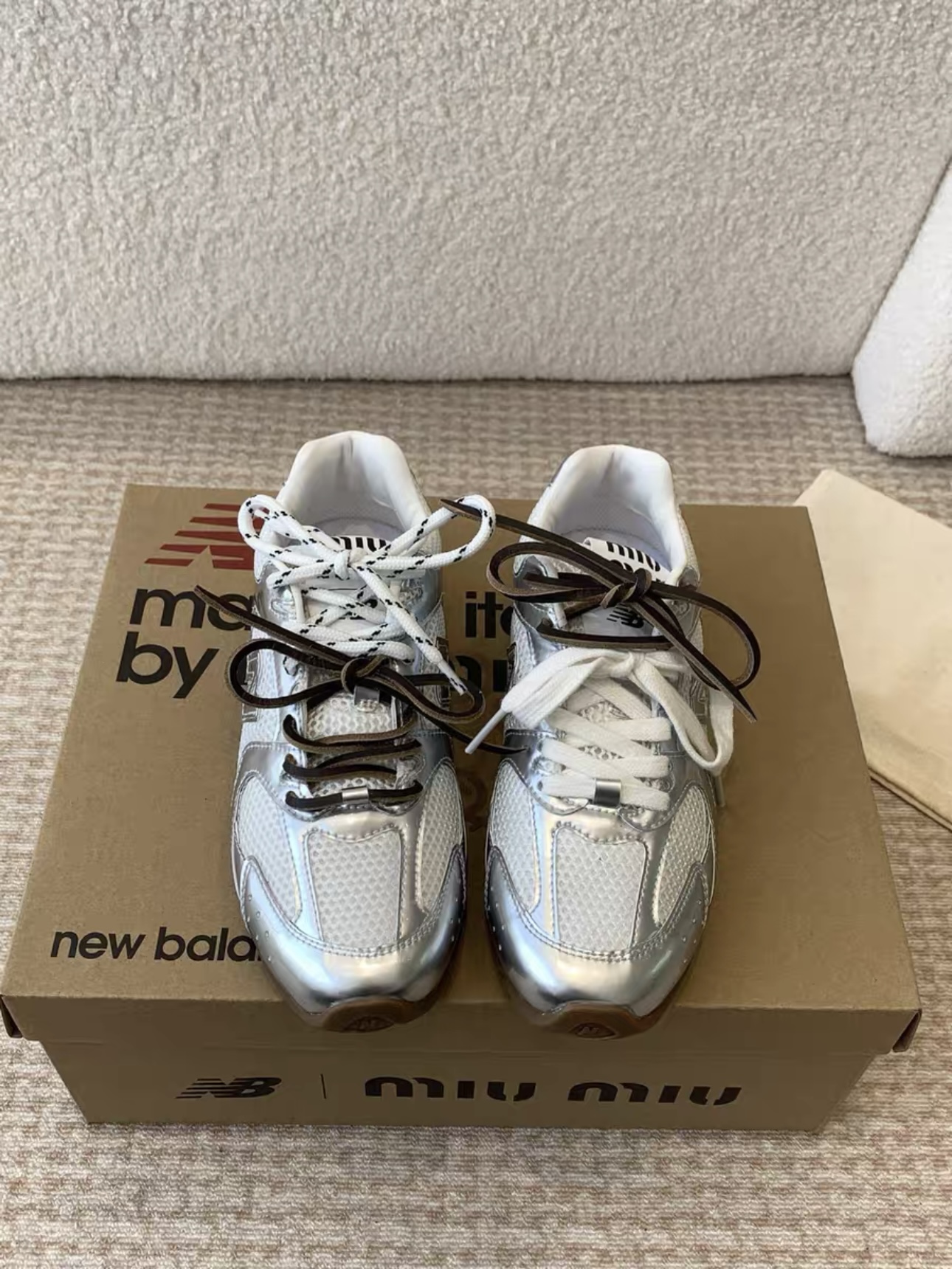 MIUMIU NB 530 SL metallic leather and mesh sneakers - image 3