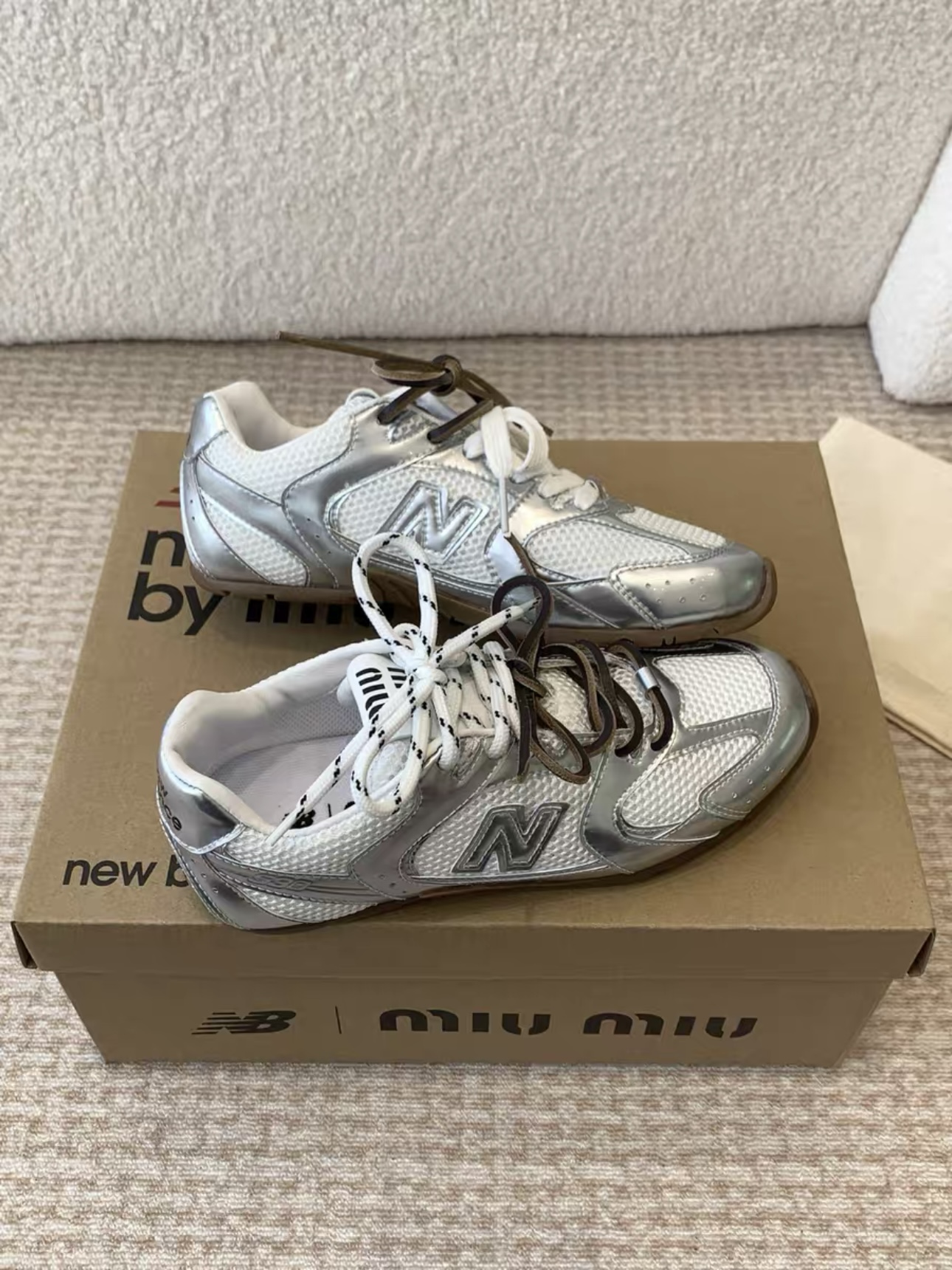 MIUMIU NB 530 SL metallic leather and mesh sneakers - image 4